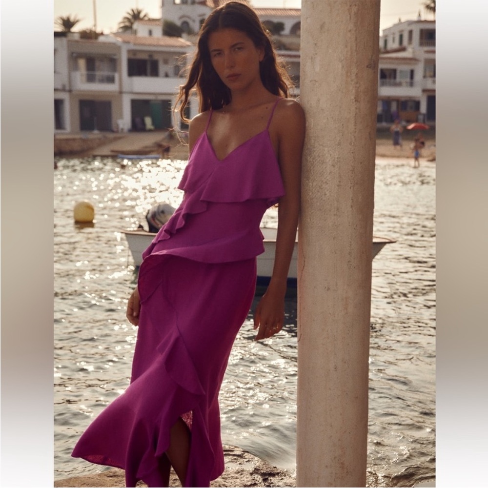 ZARA Purple Ruffled Slip Dress 7856/939 198/015 - Picture 3 of 6